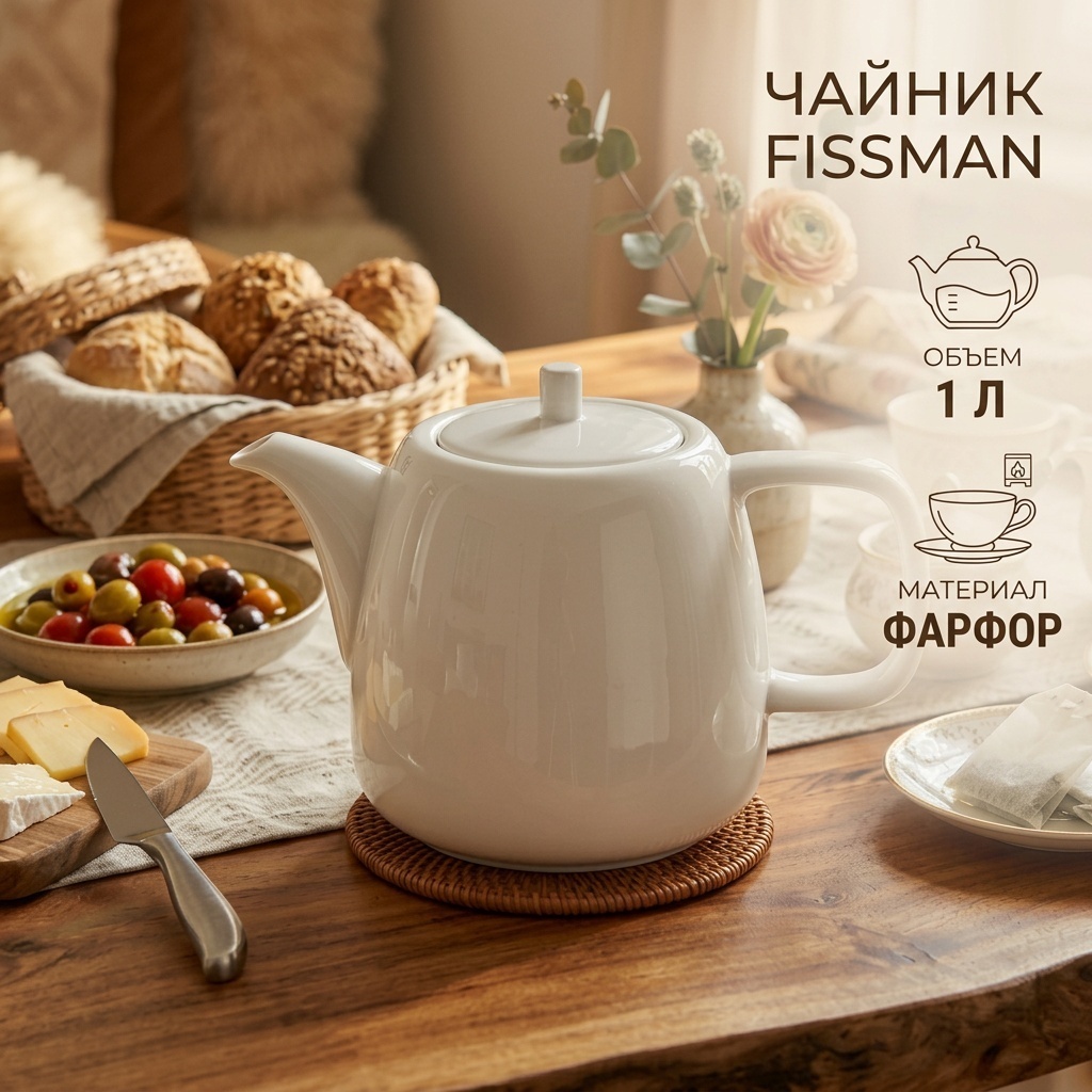 Чайник Fissman 14104 1 л, фарфор