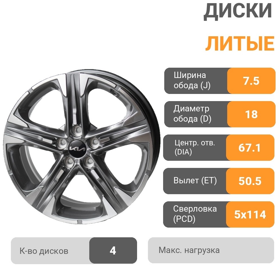 Kipardo 18 008 7.5x18/5x114.3 D67.1 ET50.5 4 диска серый