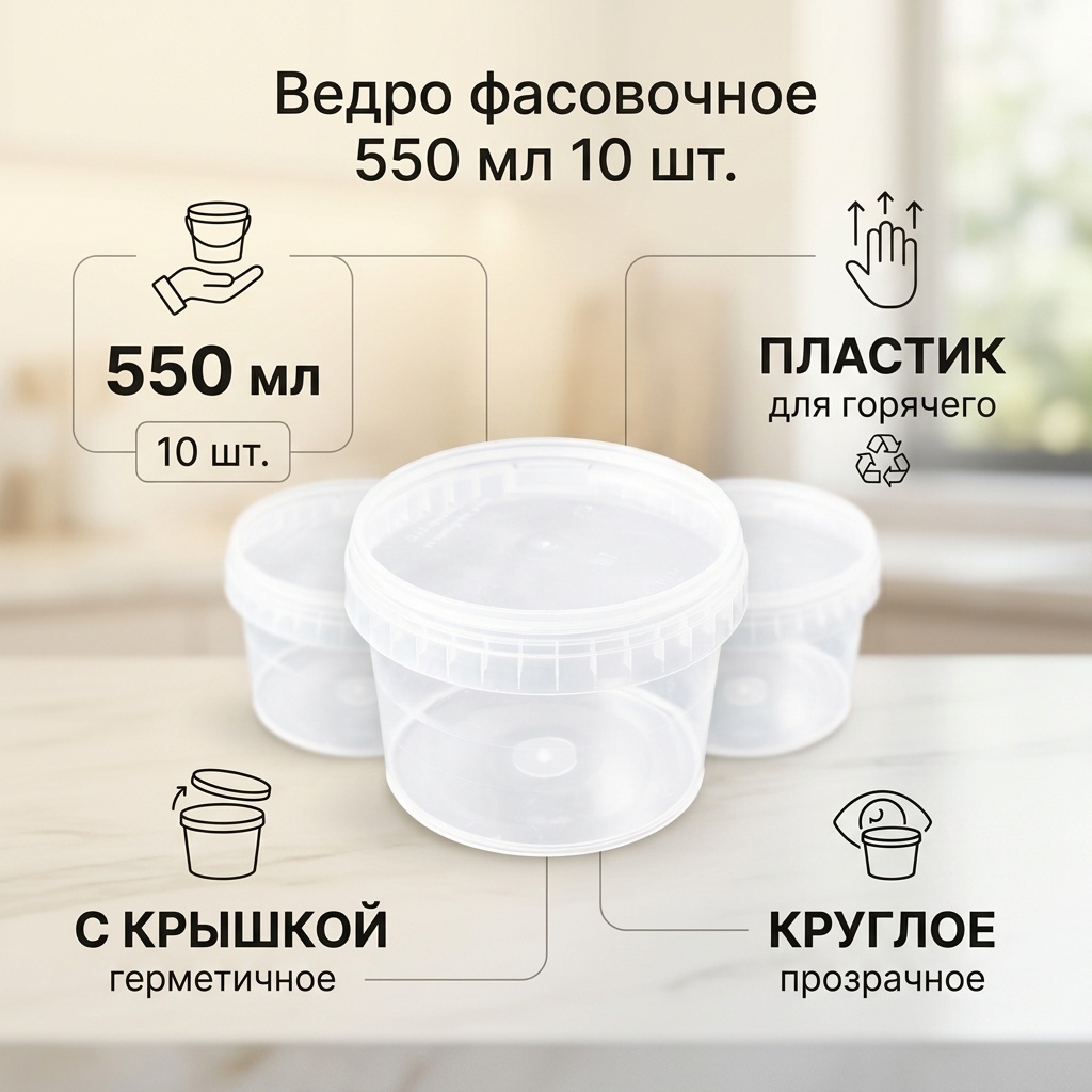 Ведро Фасовочное ведерко 550 мл 10шт прозрачный 10 шт