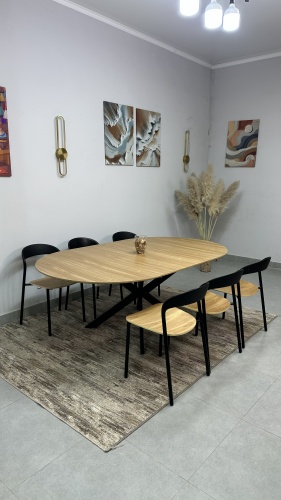 Комплект Paradise Mebel PL1048 DC-2031, стол 120х120 см + 6 стульев, светло-коричневый