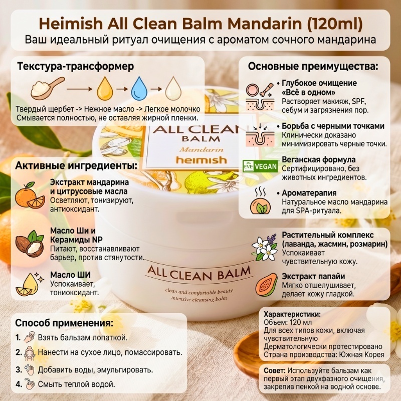 Heimish All Clean Mandarin бальзам 120 мл, фото 2