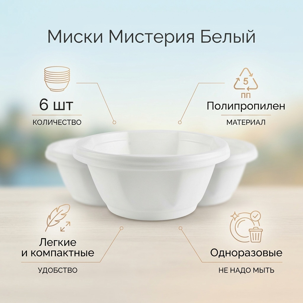Мистерия миска 105525 белый 6 шт