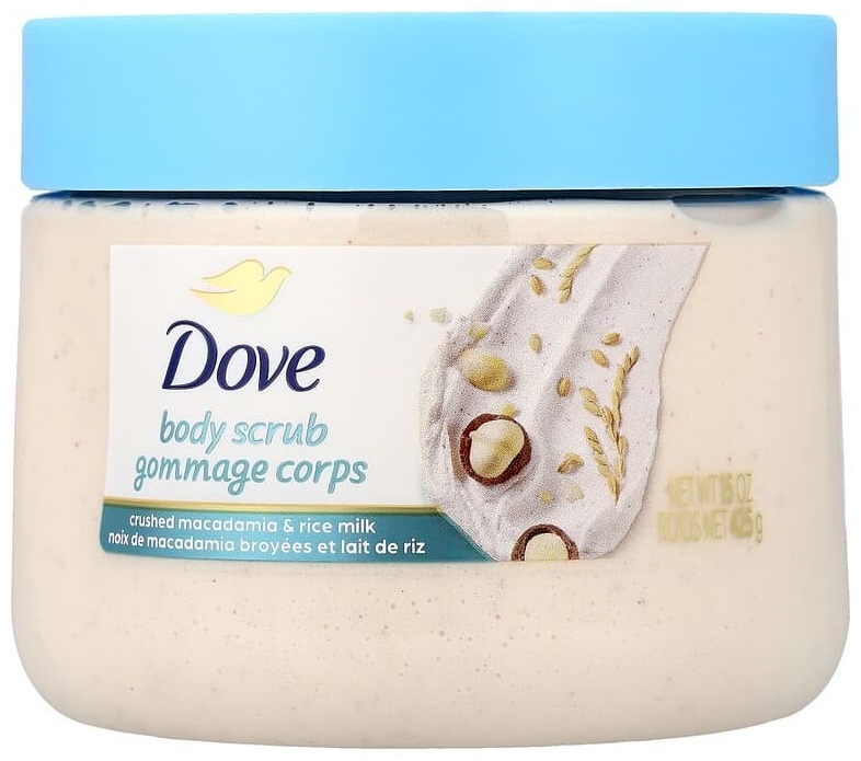 Dove скраб скраб для тела, измельченная макадамия и рисовое молоко, 425 г для тела 425 мл