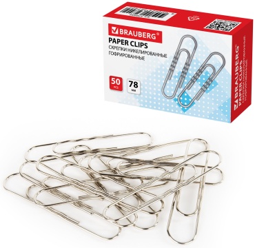 Скрепки Brauberg 270450, 50 шт, 78 мм, серебряный
