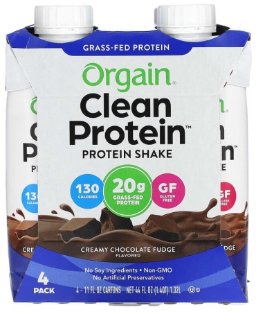 Протеин Orgain Clean Protein Shake, сливочная шоколадная помадка, 4 пакетика, по 330 мл шоколад 1320 г
