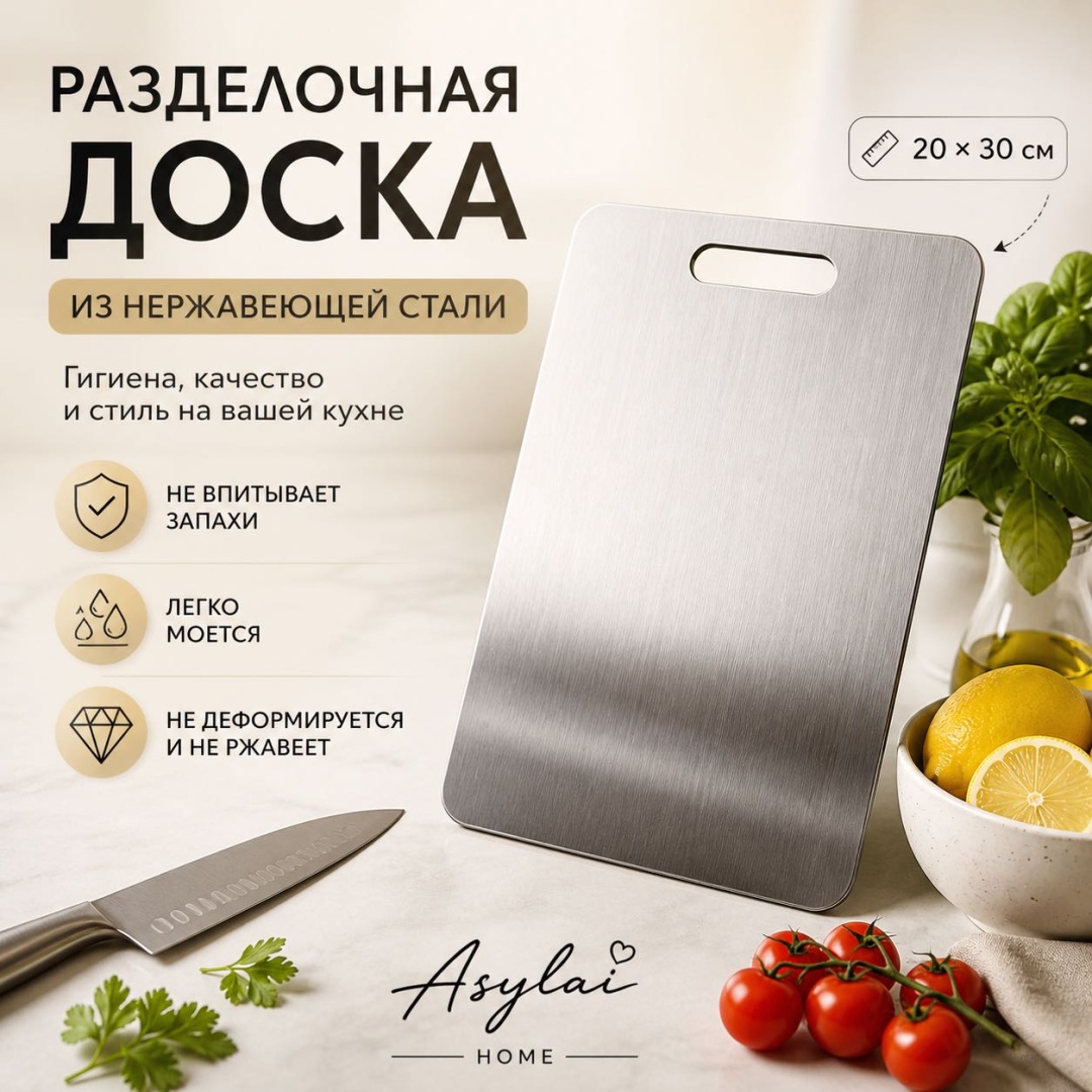 ASYLAI разделочная доска SteelPro S 1 шт, нержавеющая сталь