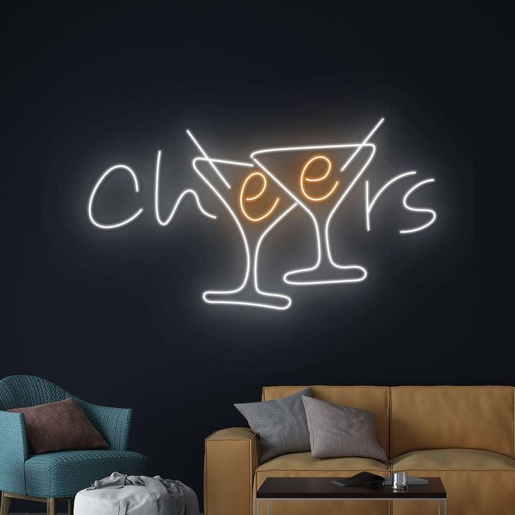 Неоновая вывеска настенный Cheers, холодный белый, желтый