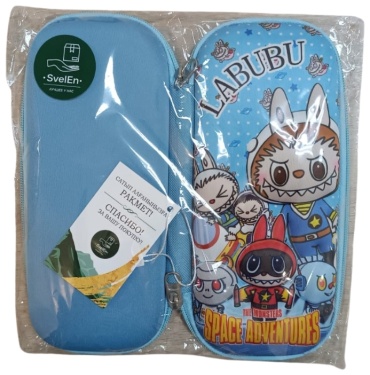 Пенал Labubu, застежка молния, голубой