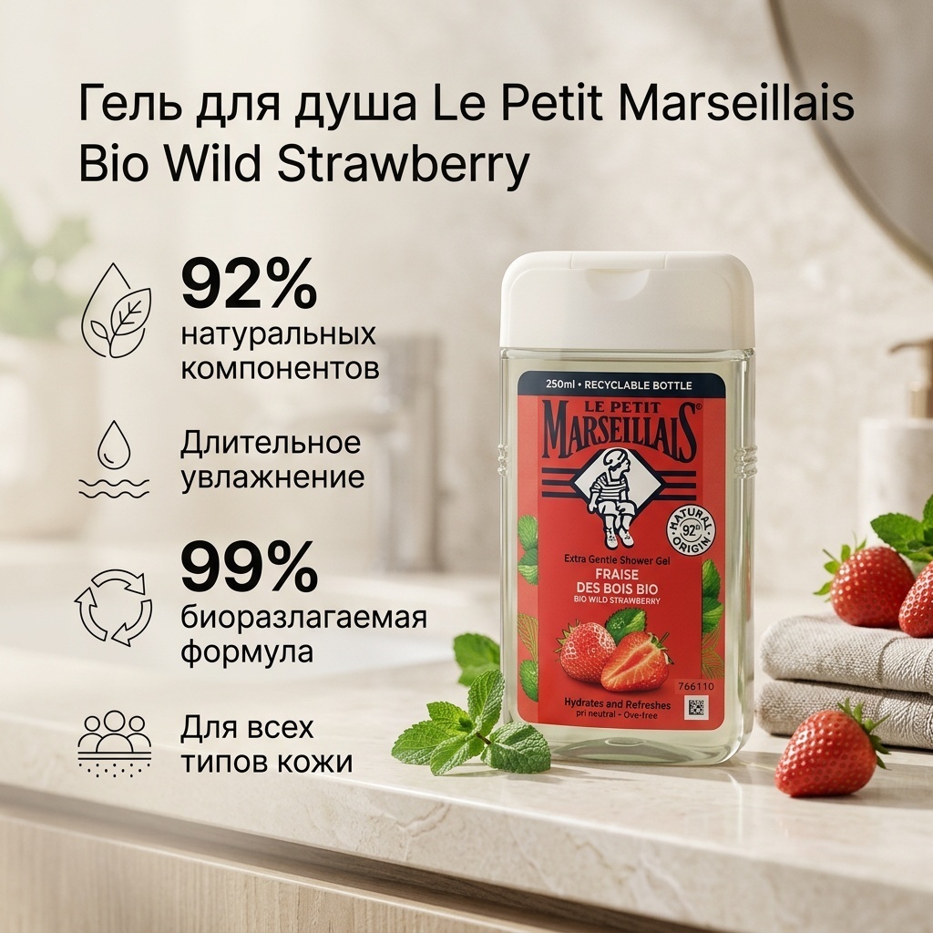 Le Petit Marseillais Bio Wild Strawberry гель 250 мл