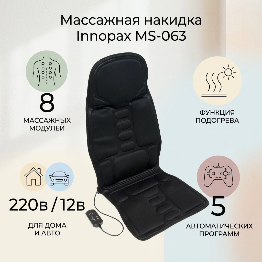 Массажер Innopax MS-063 накладка на спинку стула вибрационный