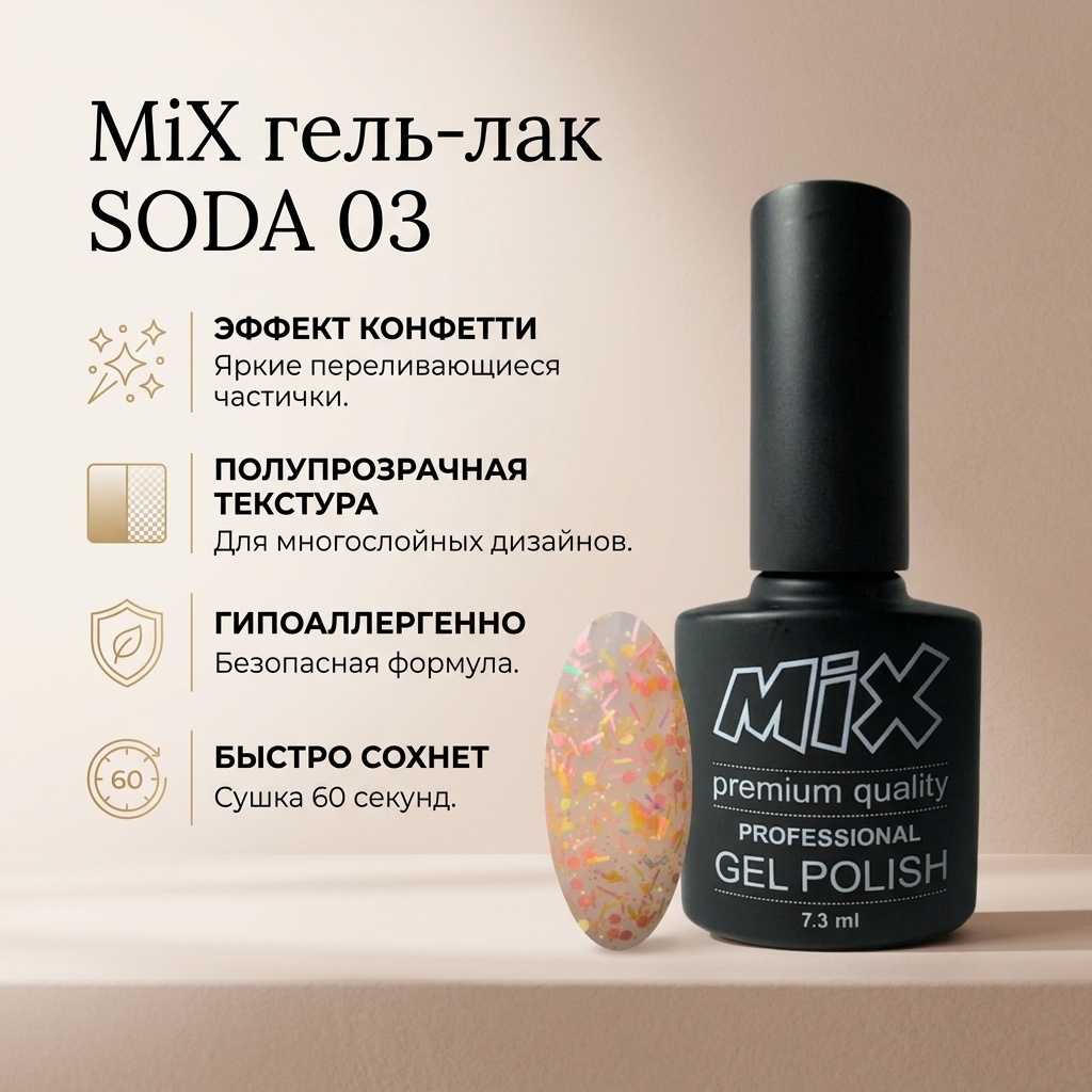 MiX гель-лак SODA 03 глянцевое 7.3 мл