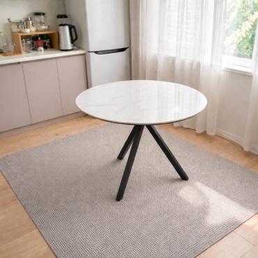 Обеденный стол Aliwood Раунд 3021, 90х90x75 см, керамогранит, черный, белый