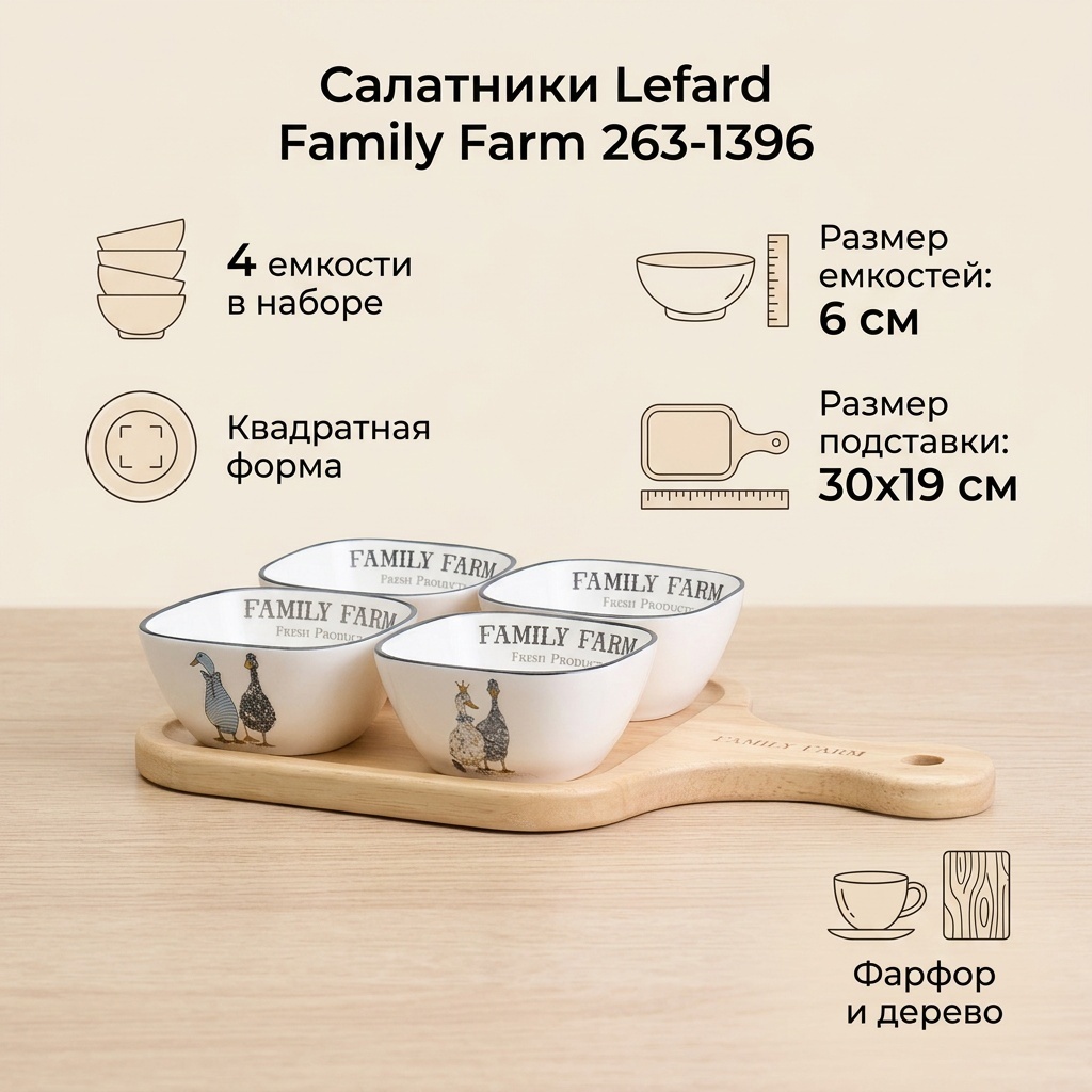 Салатник Lefard 30х19 см, дерево, фарфор, 4 шт
