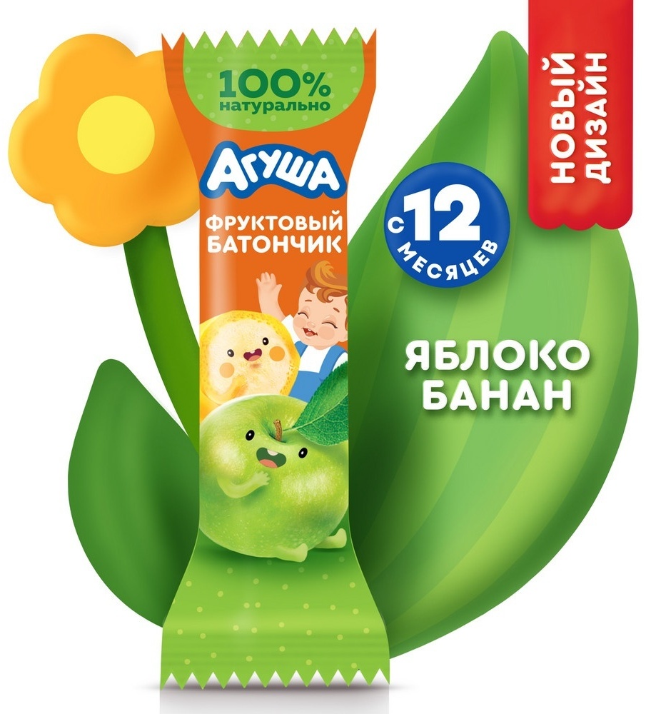 Фруктовый батончик Агуша яблоко, банан 15 г, с 12 месяцев