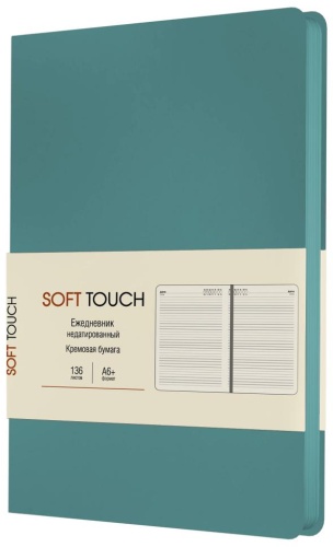Ежедневник Listoff Soft Touch Бирюзовый, A6+, 136 л, бирюзовый