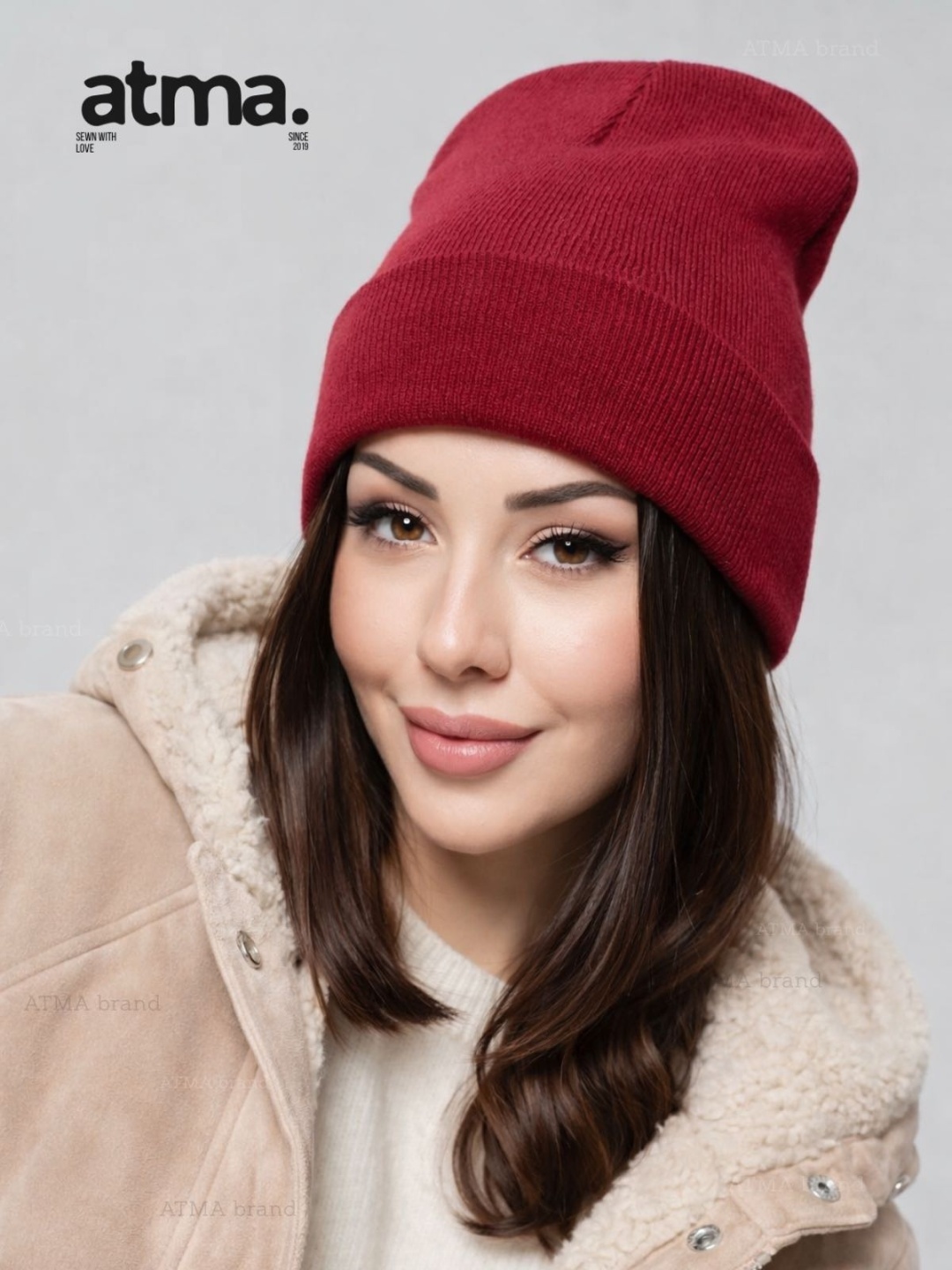 Шапка ATMA brand размер универсальный, бордовый