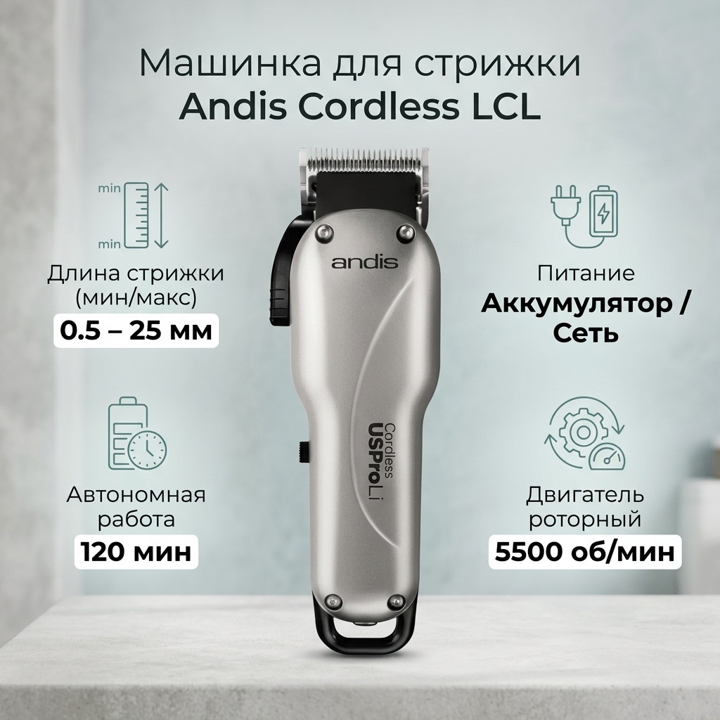 Andis машинка для стрижки Cordless LCL серый