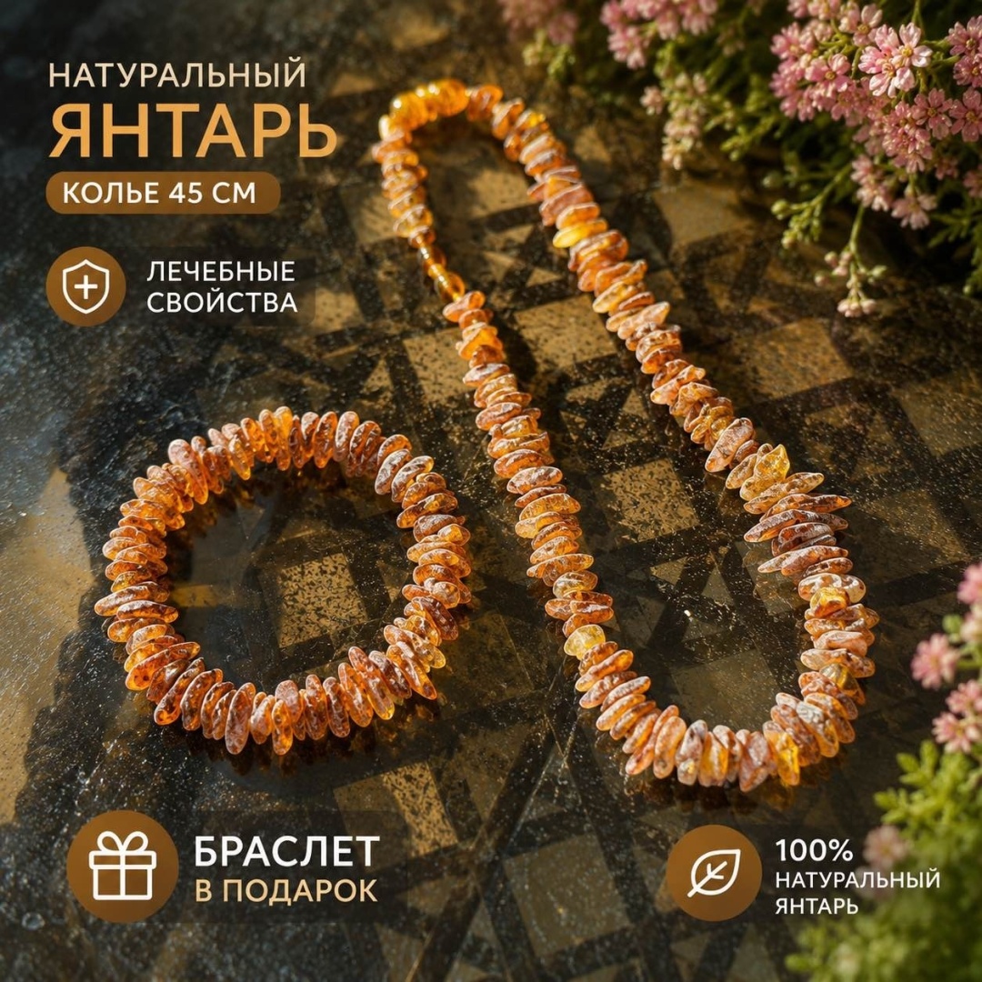 Бусы SerebrYana длина 45 см натуральный янтарь янтарь