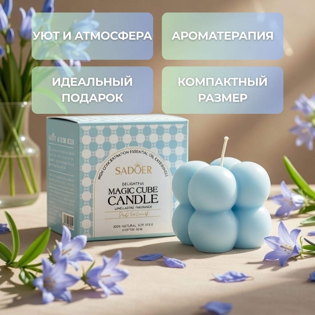 Ароматическая свеча SADOER Magic Cube Aromatherapy Candle (Blue Wind Chime) 3.5 см, 1 шт, фото 2