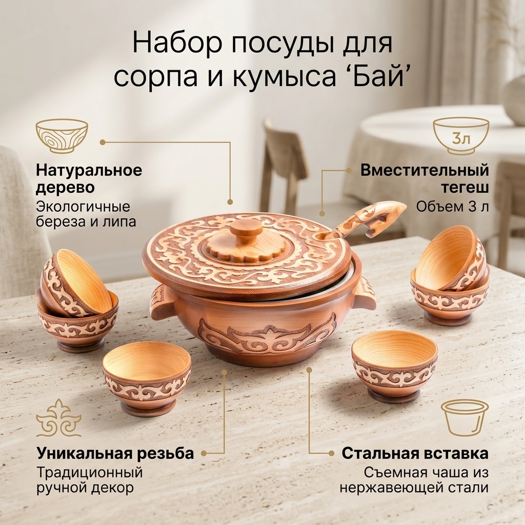 Тегеш Блэк Набор "Бай, 40х32 см, дерево, 8 шт