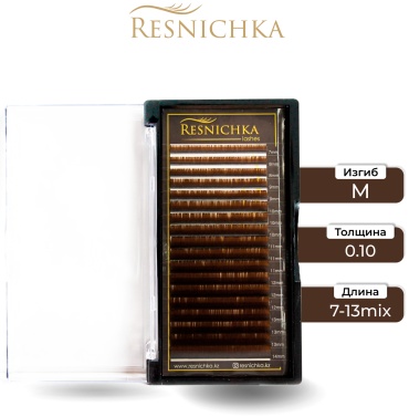 Resnichka единичные M 0.10 мм коричневый, бежевый mix 7-13 мм