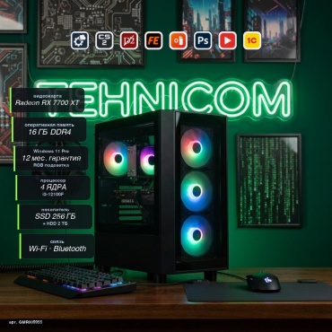 Tehnicom i3-12100F / RX 7700 XT 12 Гб / 16 Гб / 2000 Гб HDD+SSD 256 Гб / Win 11 Pro