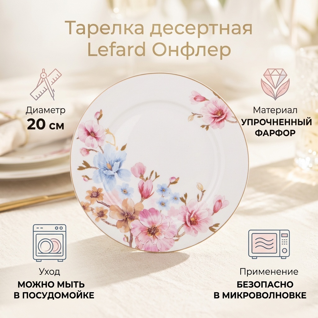Тарелка Lefard ОНФЛЕР 20 см, 1 шт, фарфор