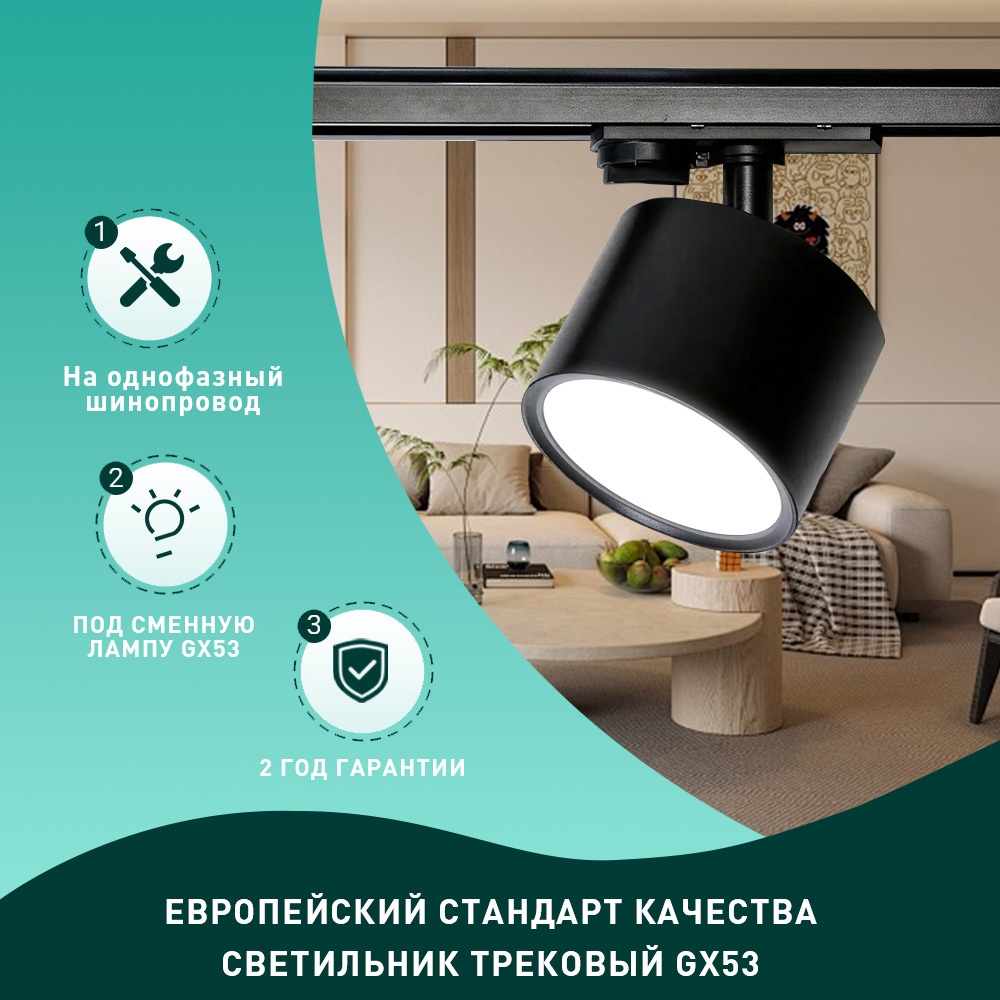 Трековый светильник Radar GX53 20 Вт 220 В GX53DG005-BK-2