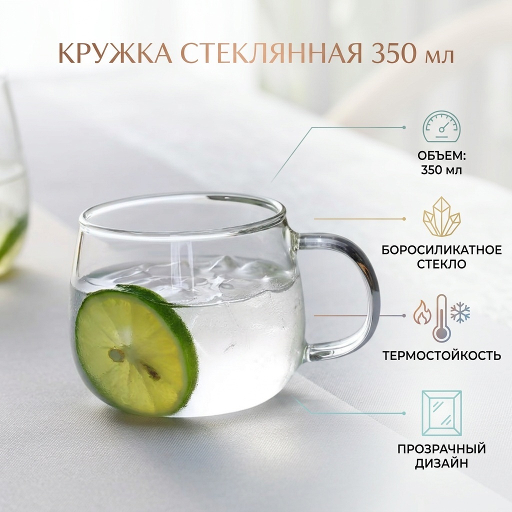 Кружка , 350 мл, боросиликатное стекло, 1 шт.