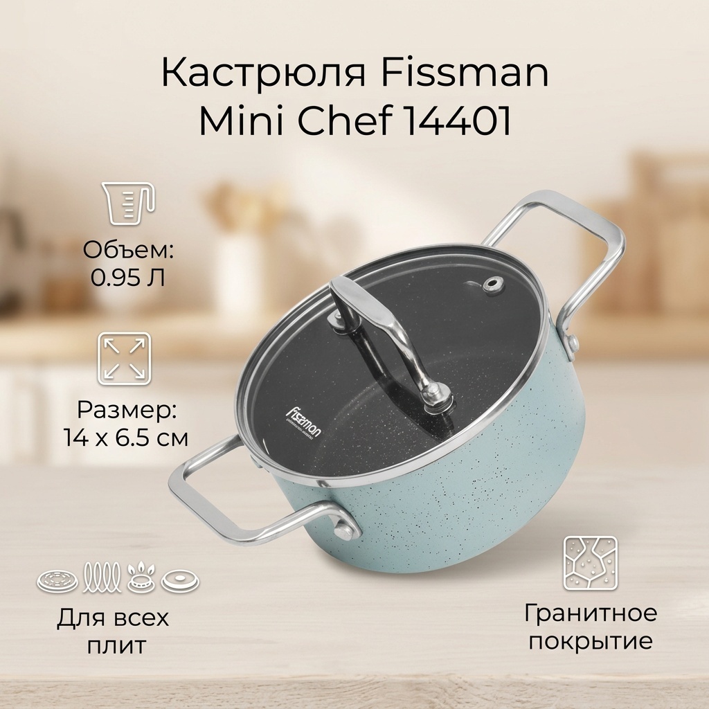 Кастрюля 0.95 л, Fissman 14401 FISSMAN Кастрюля MINI CHEF 14x6,5см алюминий