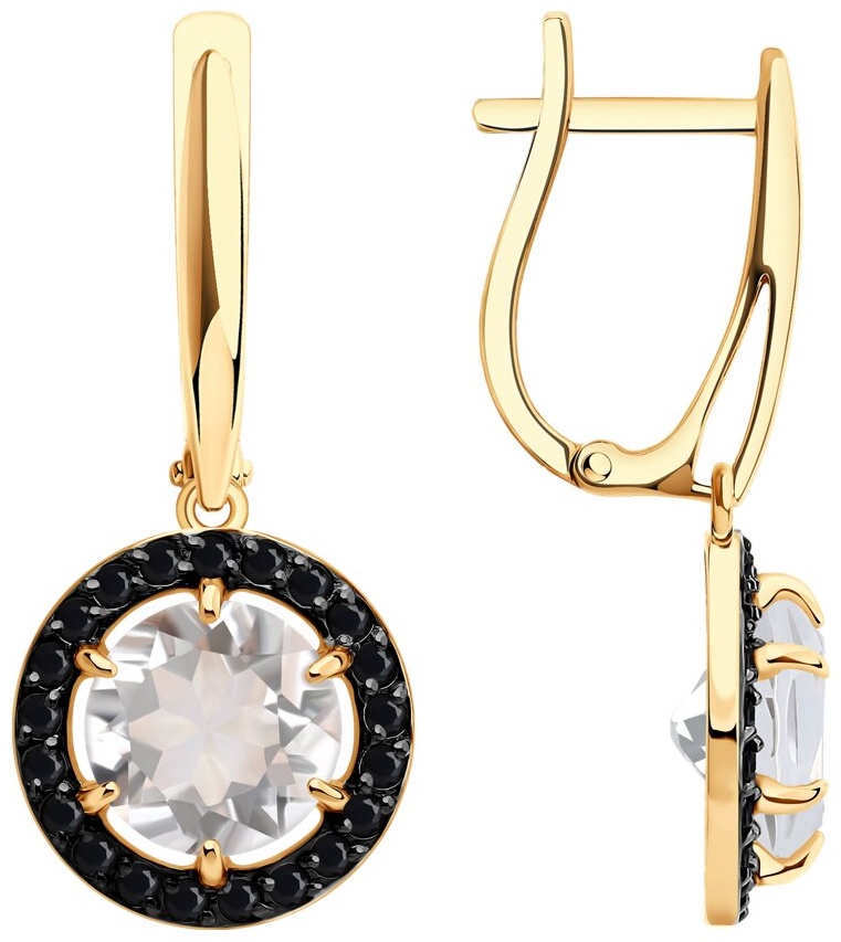 Серьги Diamant серьги подвески круг 71149 вес 3.71 г золото, горный хрусталь, фианит