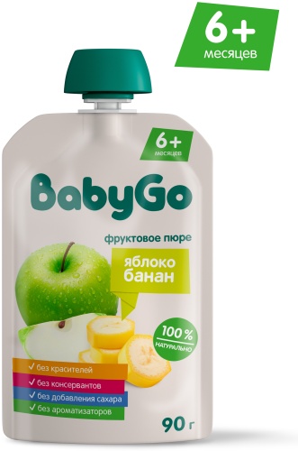 Детское пюре BabyGo яблоко банан 90 г, с 6 месяцев
