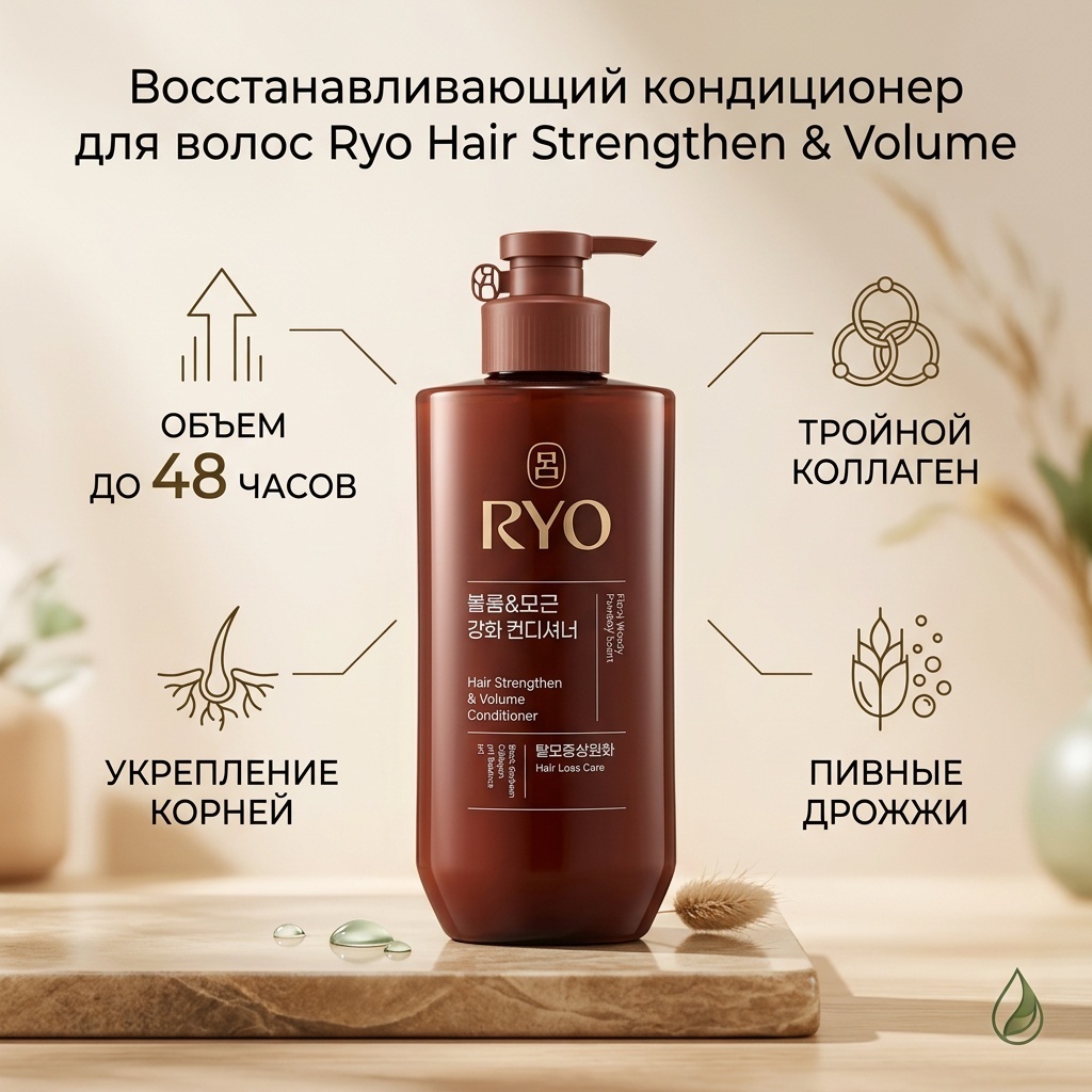 Ryo кондиционер Hair Strengthen & Volume Conditioner Восстанавливающий Кондиционер для Волос 480ml 480 мл