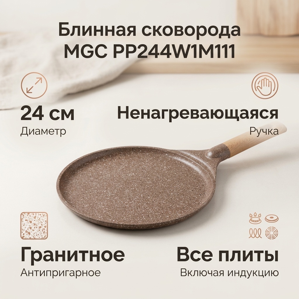 Блинная сковорода MGC PP244W1M111 24 см с антипригарным покрытием, алюминий