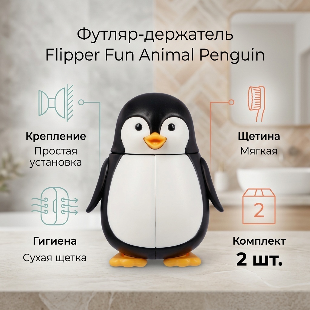 Flipper Fun Animal Penguin зубная щетка мягкая 2 шт