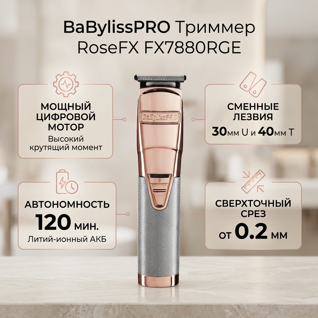 BaBylissPRO триммер FX7880RGE RoseFX серый, золотой