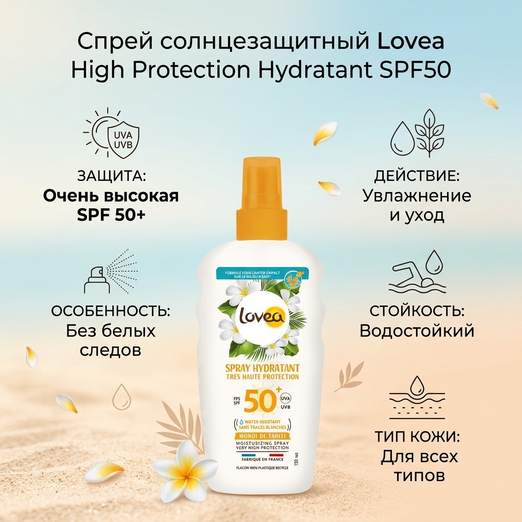 Lovea High Protection Hydratant SPF50 спрей солнцезащитный для тела 150 мл