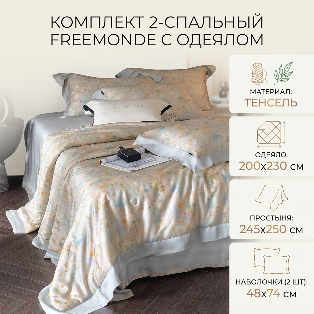 Комплект Freemonde 2-спальный тенсель, 2 наволочки: 48x74 см
