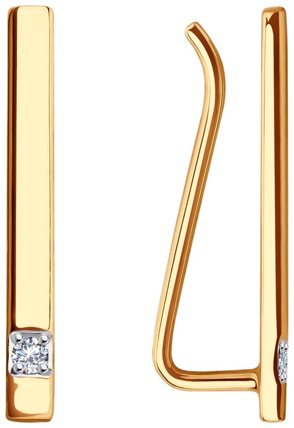 Серьги Diamant 6744728 вес 1.14 г золото, фианит