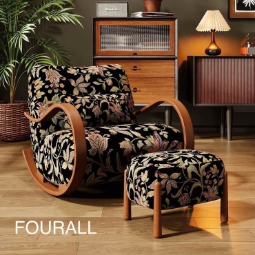Кресло-качалка FOURALL 588335458 , обивка ткань, черный, коричневый