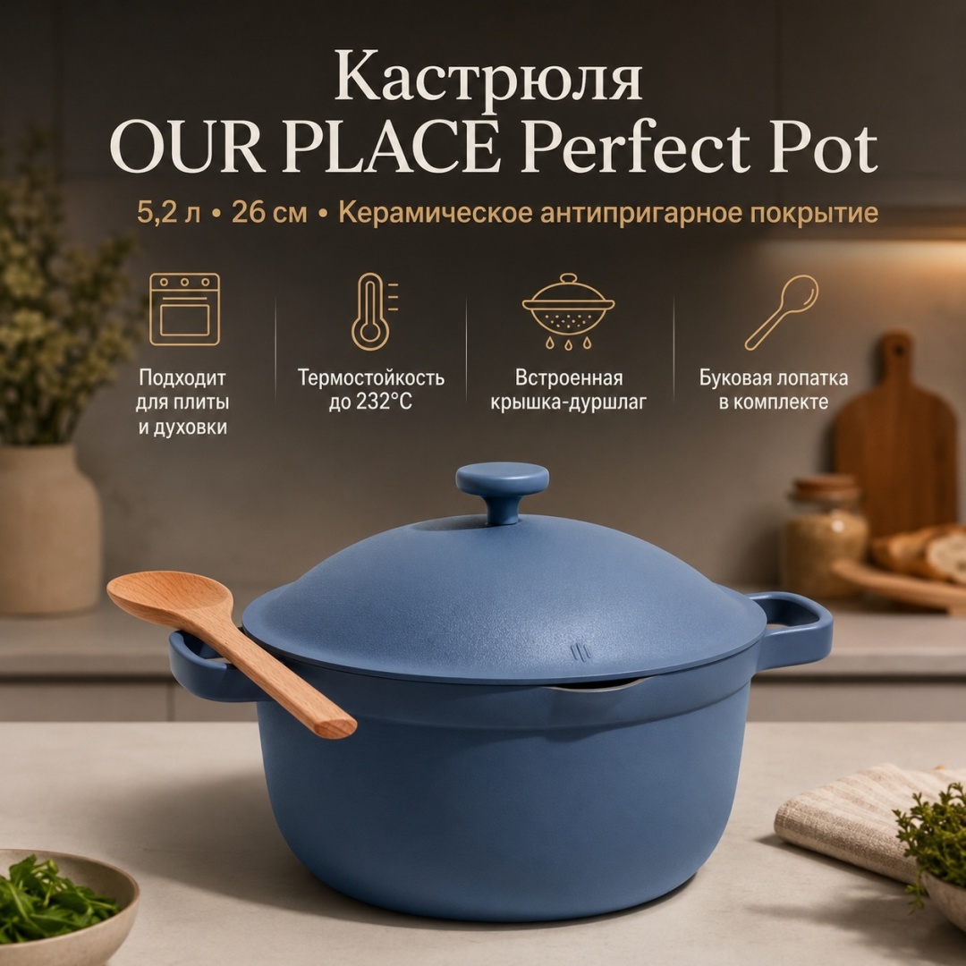 Кастрюля 5.2 л, OUR PLACE USA Perfect Pot Blue Salt 26 см керамика