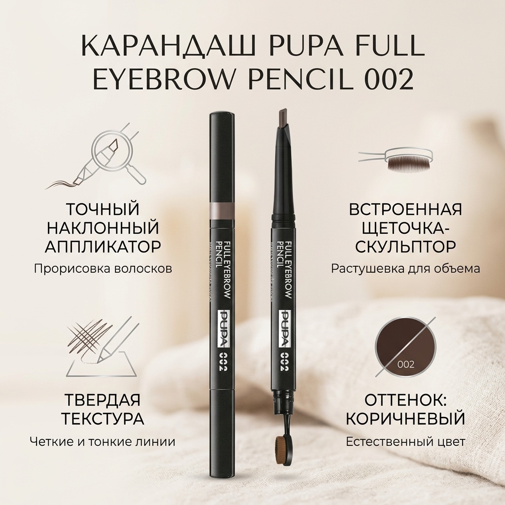 PUPA карандаш Full Eyebrow Pencil 002 Brown