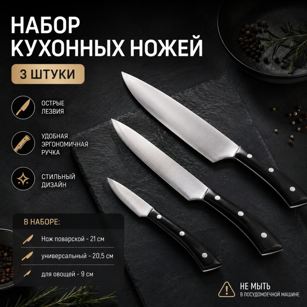 Набор ножей ARG SPK04, лезвие: нержавеющая сталь 3 шт