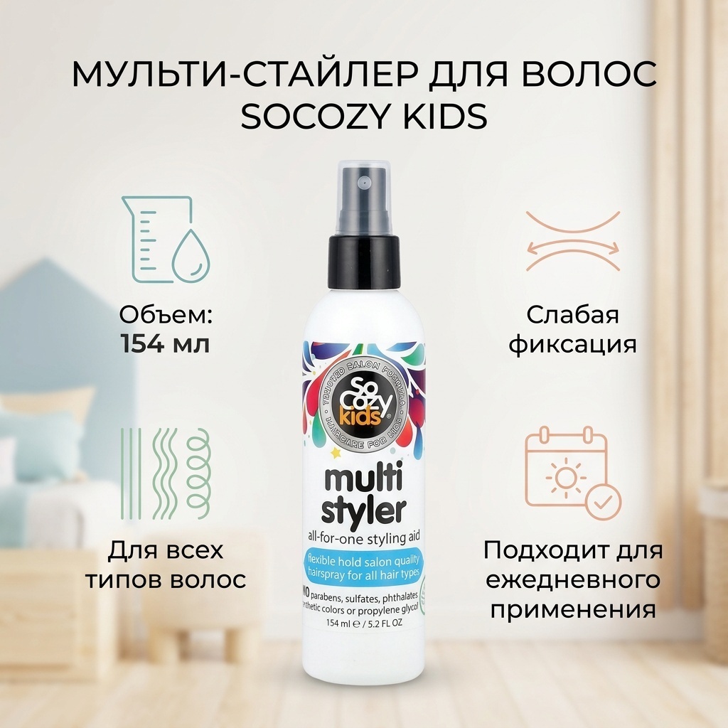 SoCozy Kids, Multi Styler, универсальное средство для укладки волос, для всех типов волос, 154 мл спрей слабая фиксация 155 мл