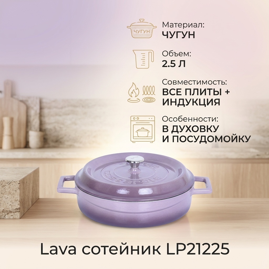 Сотейник 2.5 л, Lava  LP21225 чугун