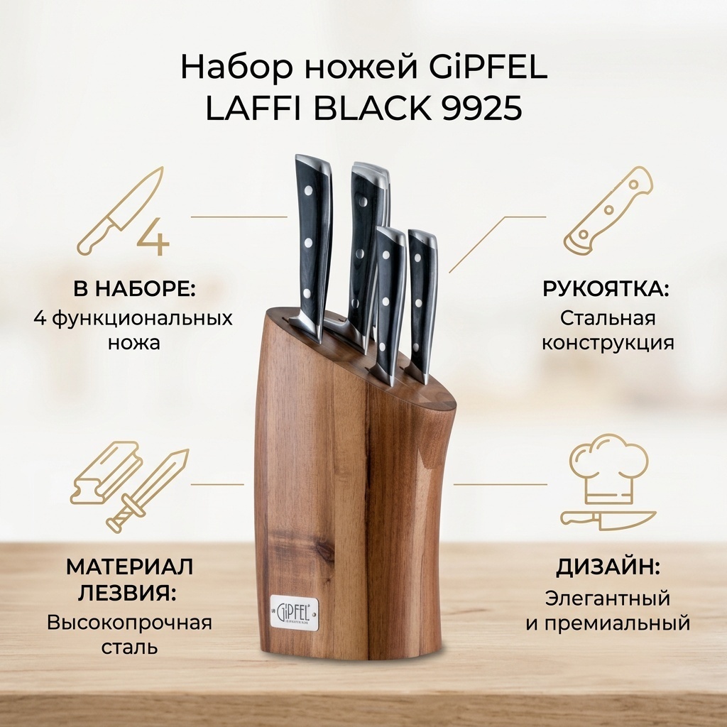 Набор ножей GiPFEL LAFFI BLACK 9925, лезвие: сталь 4 шт