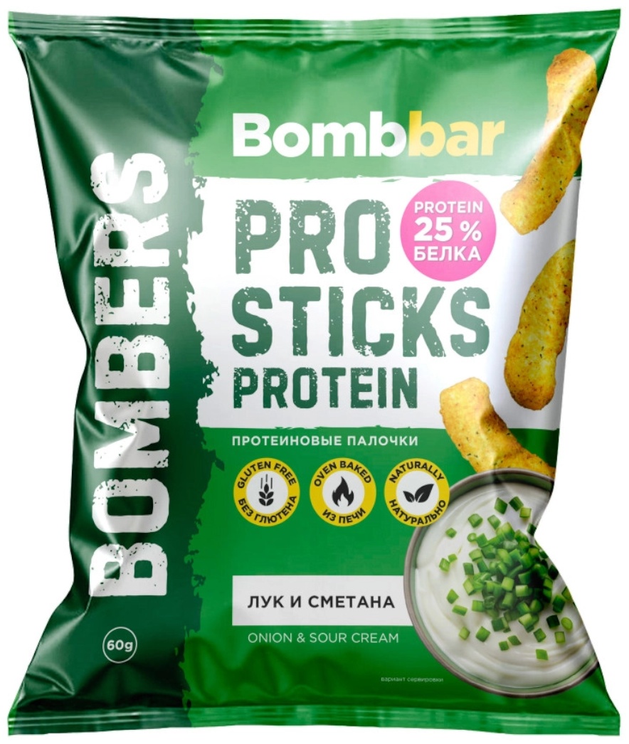 BombBar кукурузные палочки протеиновые со вкусом лук, сметана 60 г