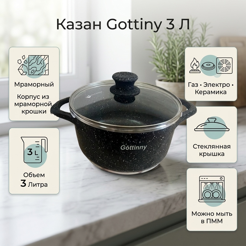 Казан Gottiny 3 л, мраморная крошка