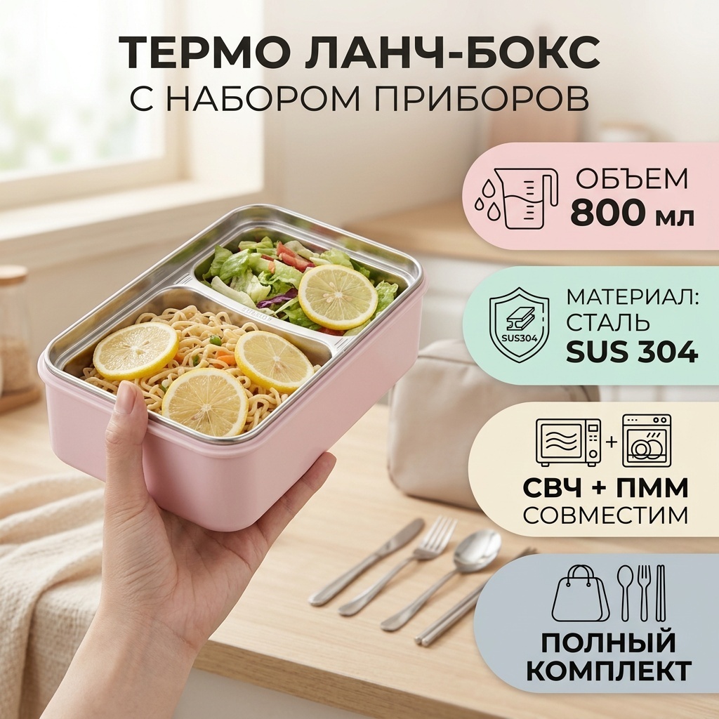 Термо ланч-бокс 30291029_Ланч бокс розовый термо 4 шт, пластик, металл