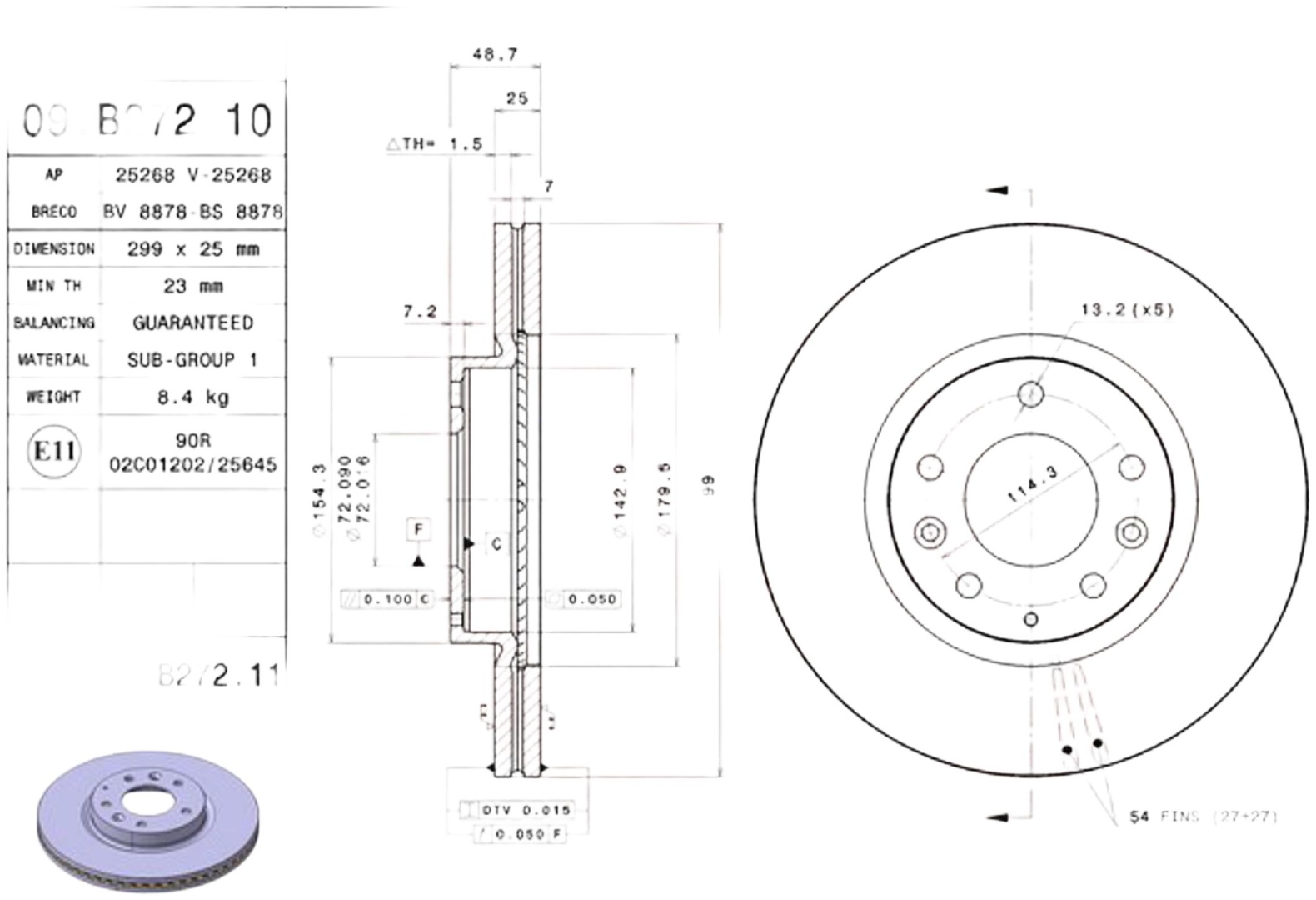 Диски Brembo передние 09B27210